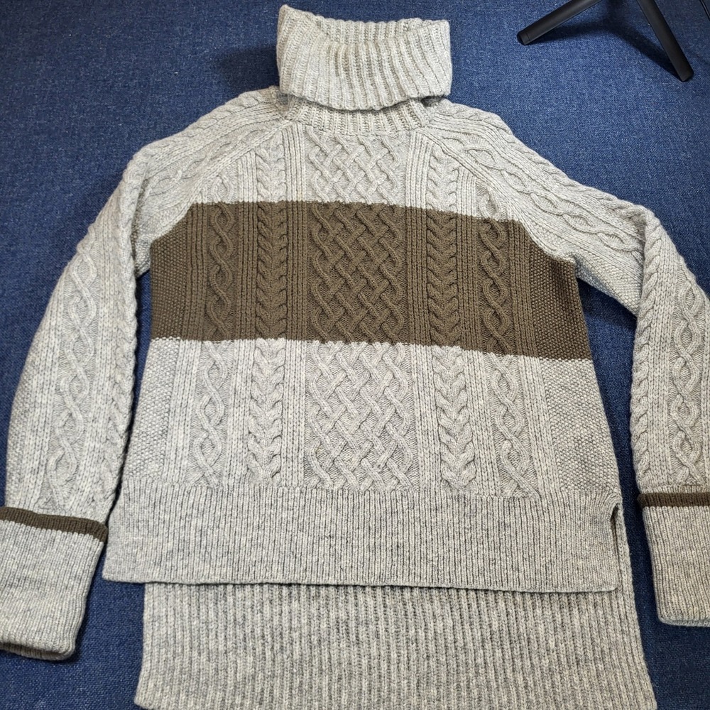 Madewell Wool Alpaca Cable Knit Turtleneck Sweater Gray Green Mens Medium